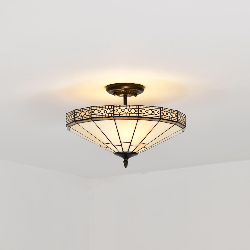 Belofay (Mission Style) Tiffany Ceiling Semi Flush Stained Glass Art Deco Handmade Uplighter Shade Light