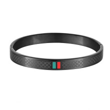 (black, M(For Male)) Titanium Steel Buckle Bangle Bracelet Minimalist INS-Style Red & Green Enamel Cuff