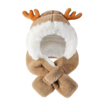 (Khaki) Children Hat Anti-static Adjustable Daily Costume Cartoon Antlers Plush Cap For Running Qinhai