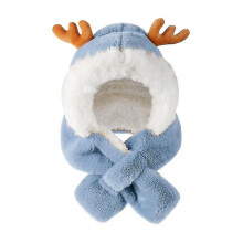 (Blue) Children Hat Anti-static Adjustable Daily Costume Cartoon Antlers Plush Cap For Running Qinhai