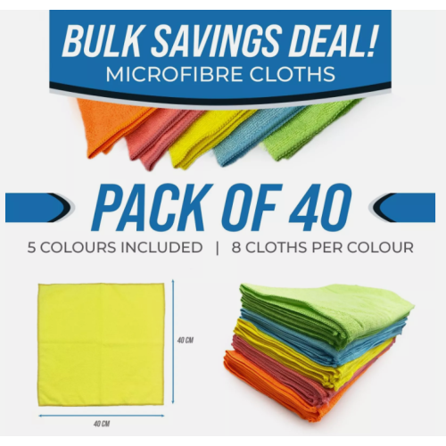 Microfibre Cloths 40x40cm Large Car Window Cleaning 40pcs Absorbent 1