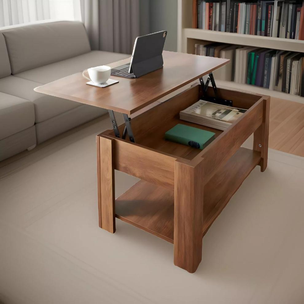 Rustic Oak Coffee Table with Lift-Up Top - Tromso Under Shelf Storage