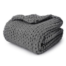 (Grey) Cooling Knitted Weighted Blanket, Hand Made Chunky Knit Weighted Throw Blanket