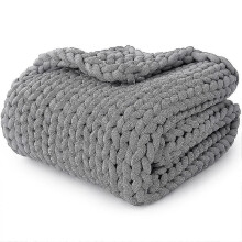 (Light Grey) Cooling Knitted Weighted Blanket, Hand Made Chunky Knit Weighted Throw Blanket