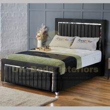 (Black (No Mattress), 3ft Single (No Gaslift)) Luxury Plush Velvet Upholstered Panel Strip Ottoman Bed Frame Double/King/Single