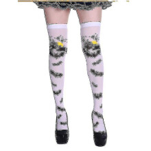 (White) Women Orange Halloween Knee Stockings Party Cosplay Decorative Halloween Costume Prop High Socks