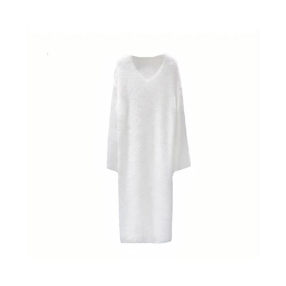 (White) Women's Gentle White Over-the-knee Sweater Dress Women's Autumn And Winter Imitation Mink Fur Long Dress-image-OPC-PFPDXCM-NEW