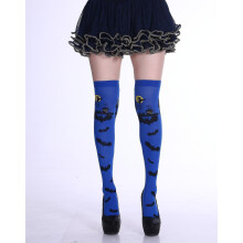 (Blue) Women Orange Halloween Knee Stockings Party Cosplay Decorative Halloween Costume Prop High Socks