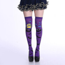 (Purple) Women Orange Halloween Knee Stockings Party Cosplay Decorative Halloween Costume Prop High Socks