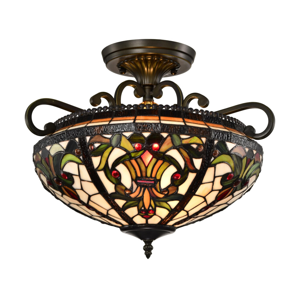 Belofay (Art Deco.) Tiffany Ceiling Semi Flush Stained Glass Art Deco Handmade Uplighter Shade Light