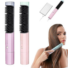 (Purple) Portable Cordless Hair Straightening Brush, Electric Straightener Comb, Adjustable Temperature Hair Straightener Rechargeable