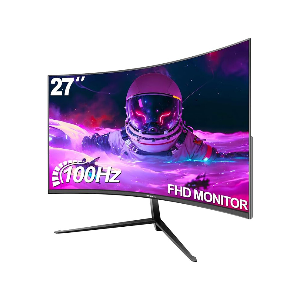 CRUA 27 Inch 100Hz Curved Gaming Monitor, Full HD 1080P 1800R Frameless Computer Monitor, 1ms GTG with FreeSync, Low Motion Blur, Eye Care, HDMI