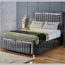 (Steel (No Mattress), 3ft Single (No Gaslift)) Luxury Plush Velvet Upholstered Panel Strip Ottoman Bed Frame Double/King/Single
