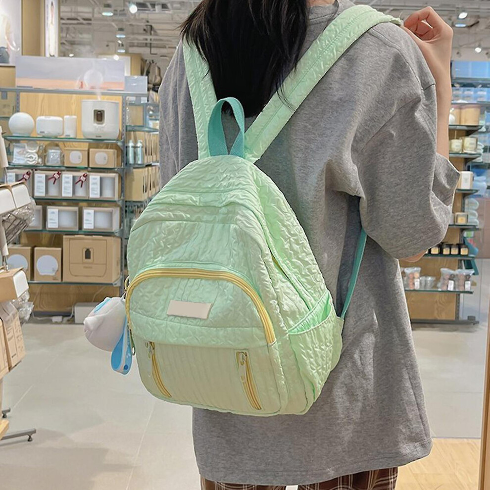 (With Pendant, Light Green) Macaron Color Small School Bookbag Large Capacity Daypack With Front Accessory Pocket For Female Teenage Girl Backpack-image-OPC-PFPDY7K-NEW