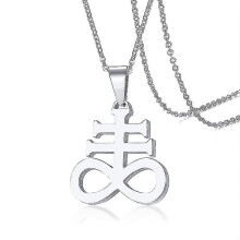 (silver color) Men's Leviathan Cross Sulphur Pendant Necklace Satanic Inverted Crucifixo Collar In 24inch Chains