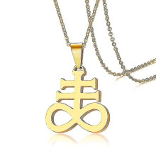 (gold color) Men's Leviathan Cross Sulphur Pendant Necklace Satanic Inverted Crucifixo Collar In 24inch Chains