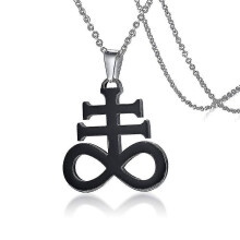(black color) Men's Leviathan Cross Sulphur Pendant Necklace Satanic Inverted Crucifixo Collar In 24inch Chains