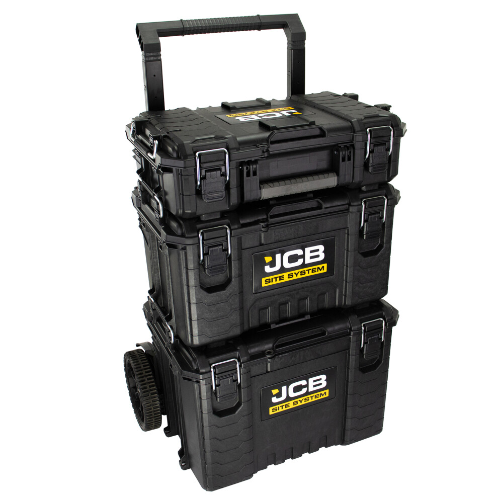 JCB Site System, 3-Piece Modular Tool Storage, Box and Organiser with Cart, 9 inch Wheel  JCB-SITESYS-ST