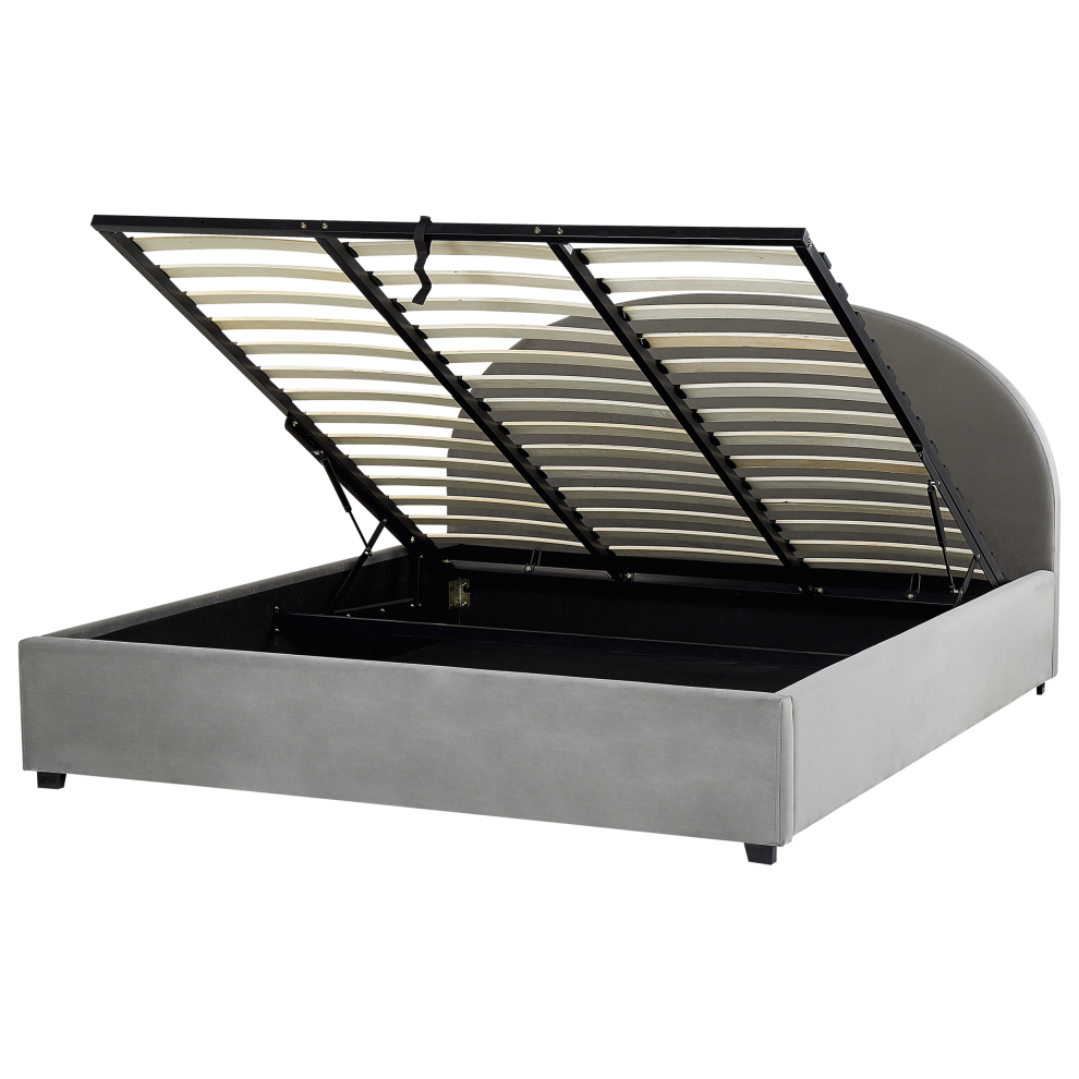 Ottoman Bed Velvet VAUCLUSE 180 x 200 cm (EU Super King) Light Grey
