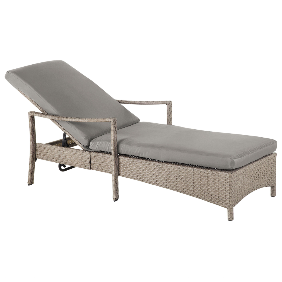 Sun Lounger with Cushion VASTO Reclining PE Rattan Taupe