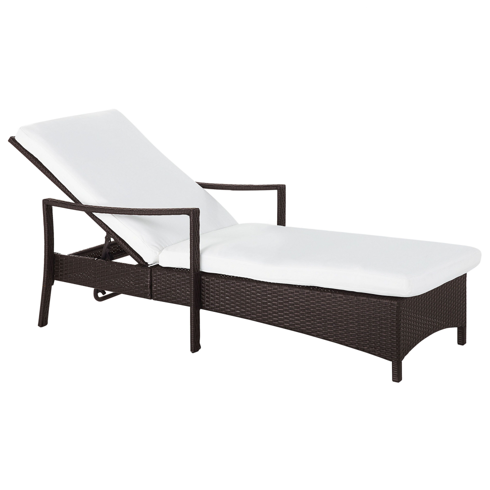 Sun Lounger with Cushion VASTO Reclining PE Rattan Brown