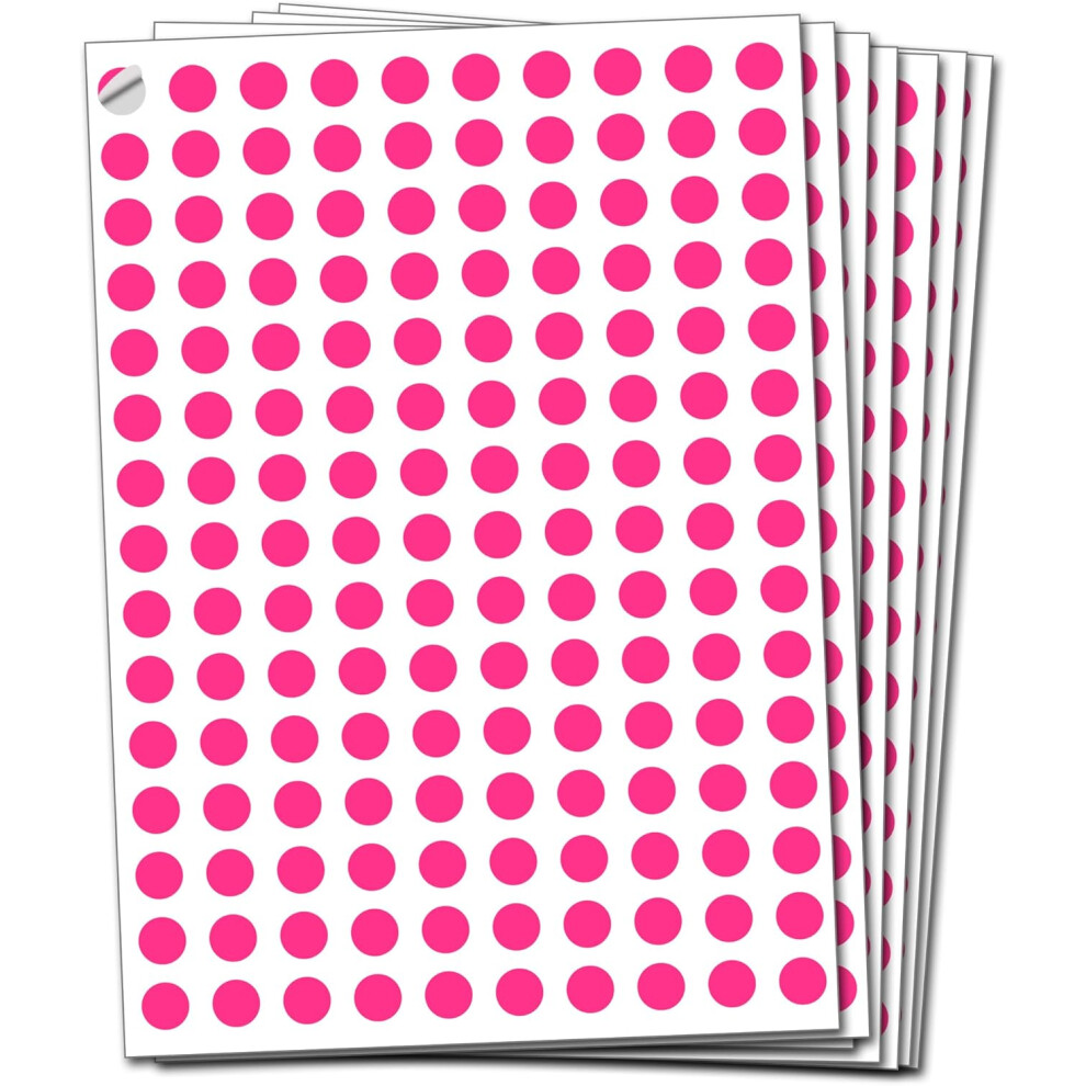 (Pink) 10mm Coloured Sticker Round Dot Circle with 10 Color Label 150 Sticker Per Sheet