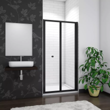 (760mm (No Side Panel)) Matt Black Bifold Framed Shower Door (No Tray)