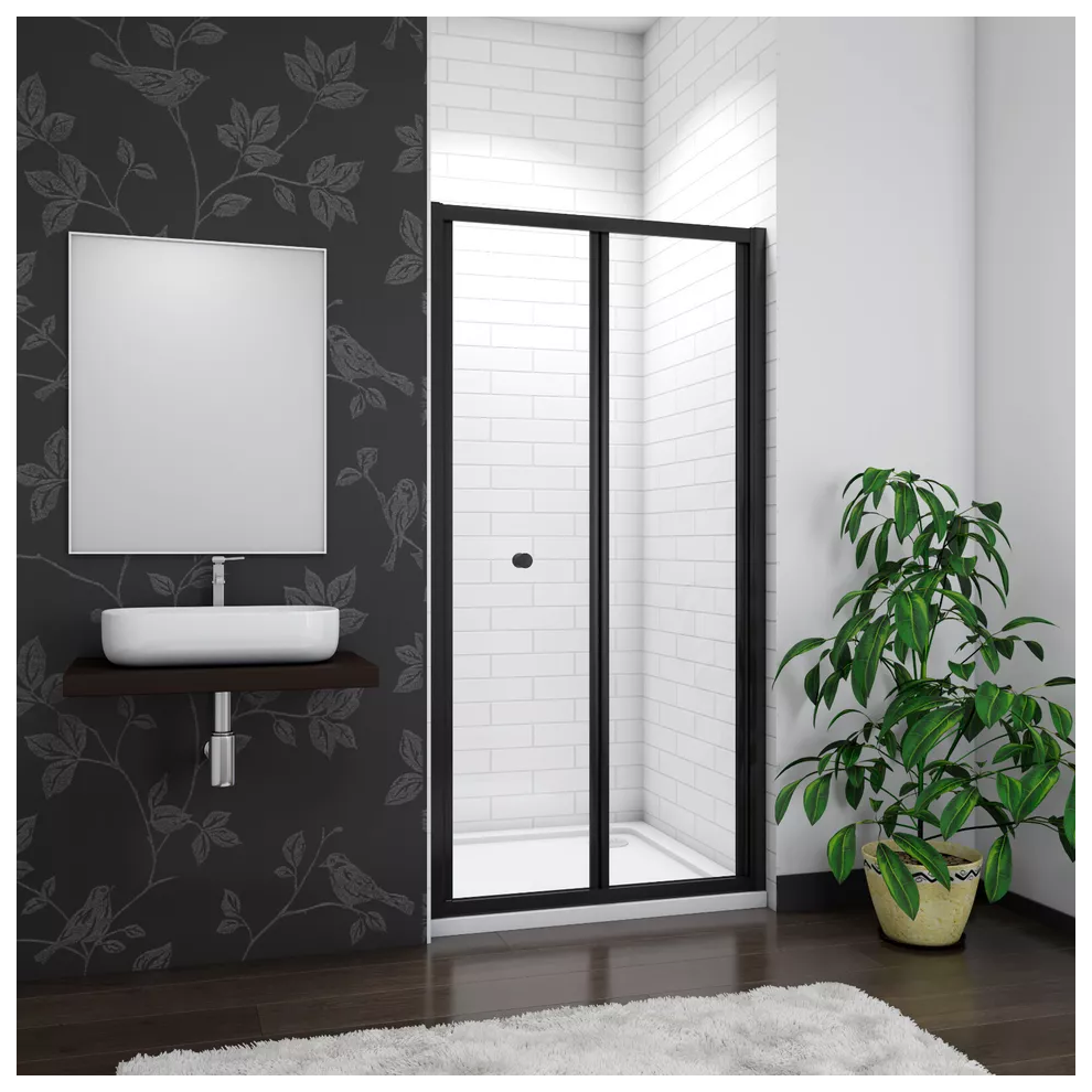 (800mm (No Side Panel)) Matt Black Bifold Framed Shower Door (No Tray)