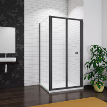 (760mm (900mm Side Panel)) Matt Black Bifold Framed Shower Door (No Tray)