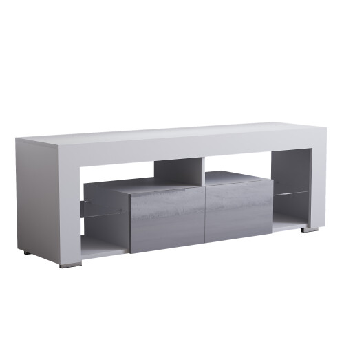 Vida Designs (White & Grey) Modern Luna LED TV Stand 2 Drawer Storage 2
