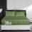 (Double Bed Sheet, Olive Green- Stripe Bed Sheet 40cm) Extra Deep Fitted Sheet 40cm Stripe Bedsheet UK 1