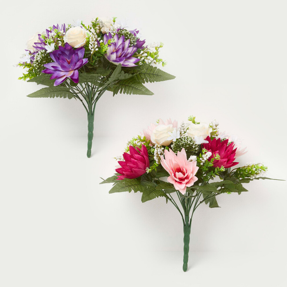 Rose & Lotus Flower Bouquet, Pink & Purple Set of 2