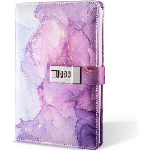 Diary with Lock, A5 Lockable Journal, PU Leather Combination Lock Diary, Lock Diary Planner Organizer for Men and Women,Gift