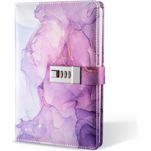 Diary with Lock, A5 Lockable Journal, PU Leather Combination Lock Diary, Lock Diary Planner Organizer for Men and Women,Gift 1