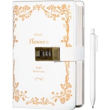 Diary with Lock for Women Men, Refillable Lock Journal Vintage Hot Foil Embossed Design Lock Diary for Adults Kids, Locking Journal Notebooks, White