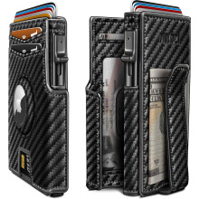 Airtag Wallet for Men,with Money Clip 10 Cards Metal Case Smart Slim Pop Up Credit Card Holder Flip with Magnetic Closure RFID Blocking wallet