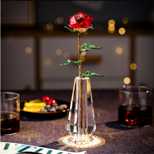 Artificial Crystal Rose Flower With Clear Glass Vase Eternal Unfading ...