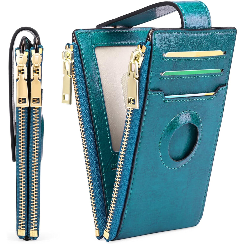 Womens AirTag Wallet Genuine Leahter Bifold Credit Card Holder with Built-in Integrated Case for AirTag