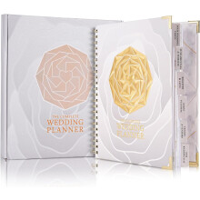 Planner and Organizer for the Bride-Wedding Planning Book,188 Pages,Golden Foil Hardcover with Metal Corner + 6 Inner Pockets+ Countdown Calendar