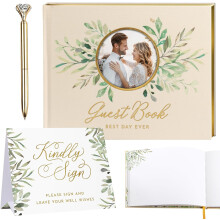 Wedding Guest Book, with Gold Crystal Diamond Pen and Table Sign, Guest Book Wedding Reception,Guest Book for Party