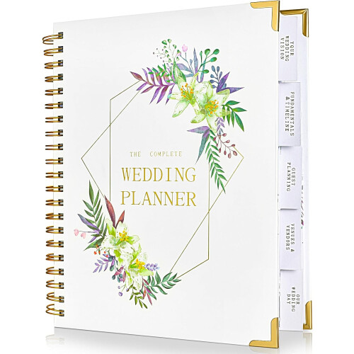 Wedding Planner Book,Wedding Binder with Checklists Budget, Hardcover with 5 Inner Folders, Wedding Notebook Engagement Gift