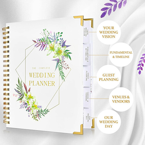 Wedding Planner Book,Wedding Binder with Checklists Budget, Hardcover with 5 Inner Folders, Wedding Notebook Engagement Gift 2