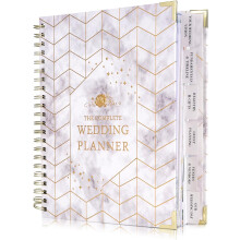 Wedding Organizer for the Bride-Wedding Planning Book,188 Pages,Golden Foil Hardcover with Metal Corner + 6 Inner Pockets+ Countdown Calendar