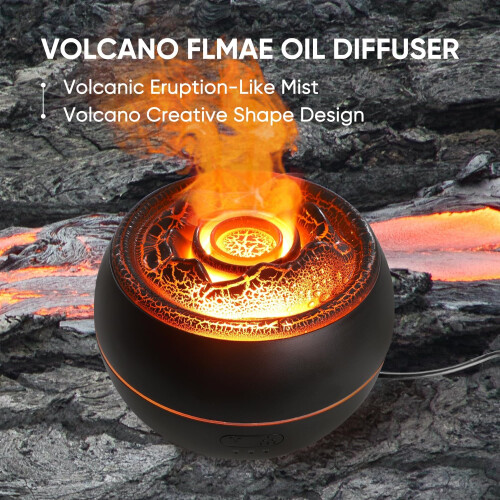 Essential Oil Diffuser, Volcano Fire Flame Aromatherapy Diffuser, 360ml Ultrasonic Cool Mist Humidifier, Scent Aroma Diffuser with 7 Colors Light 2