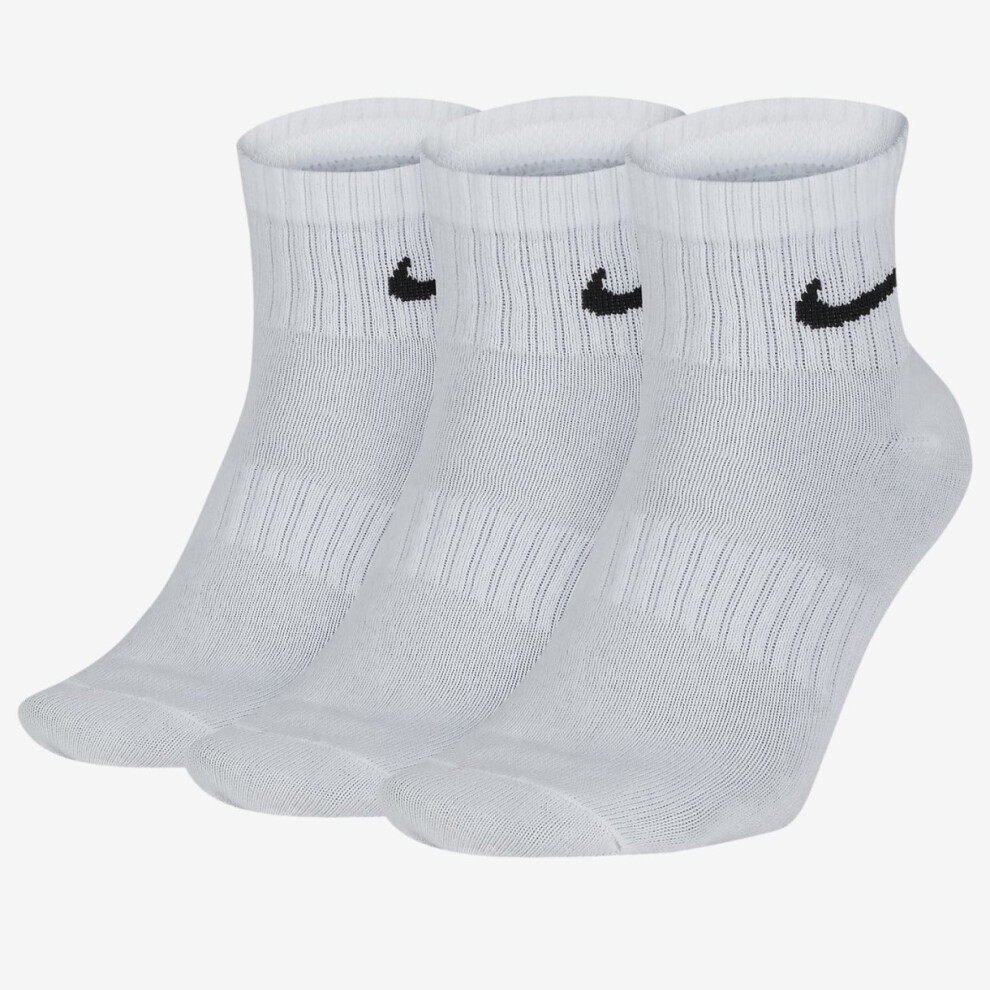 (White M, (UK 5 - 8)) Nike Dry Cushion Everyday 3 Pairs Ankle Socks