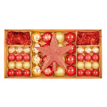 (Red and Champagne Gold) Premier - 54 piece Shatterproof Multipack Baubles, Star and Decoration Set