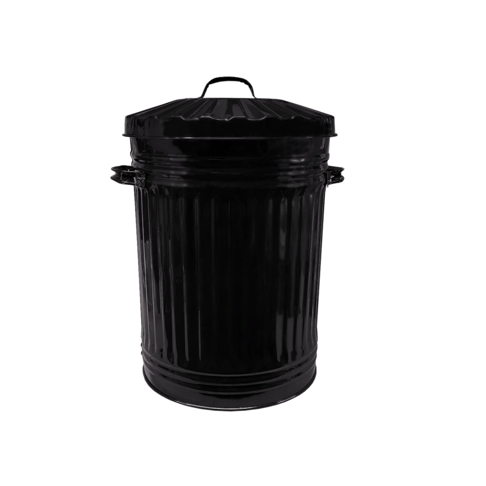 Retro Dustbin Rubbish Waste Animal Feed - Black Bin Steel Bin 45L