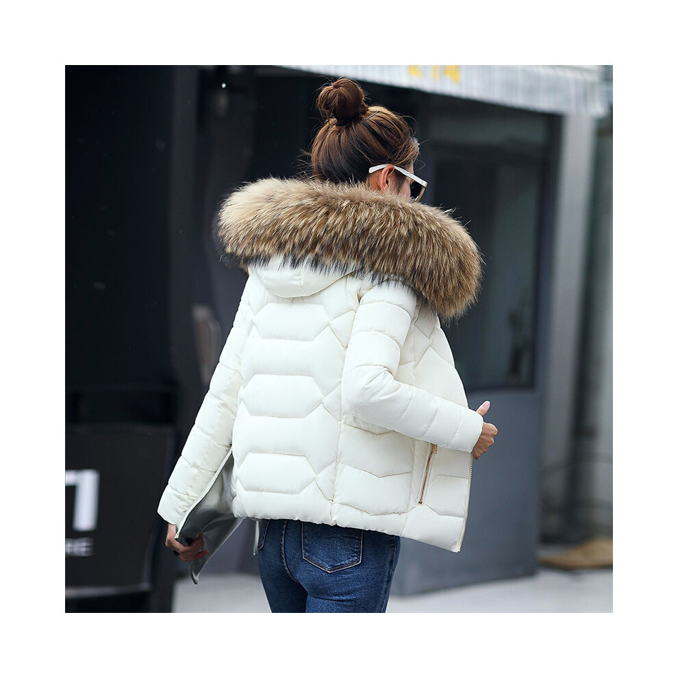 (White02, UK 12) Women Lady Winter Fur Hooded Padded jacket Coat UK