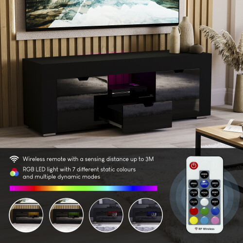 Vida Designs (Black) Eclipse LED TV Unit 2 Door 1 Drawer Storage 2