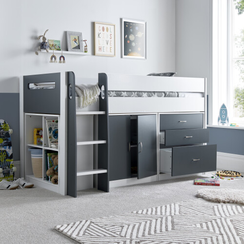 Bedmaster Lacy Grey and White Storage Mid Sleeper Bed